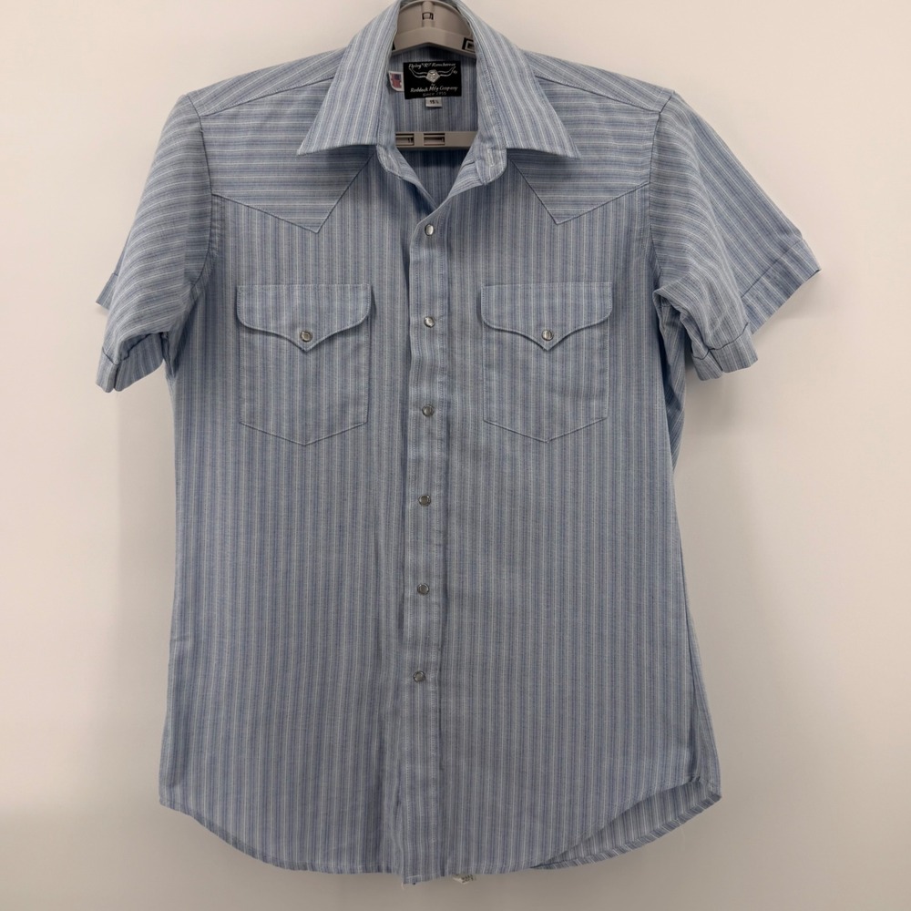 Flying R Ranchwear Mens Blue Striped Western Pearl Snap Shirt Cowboy USA Size M